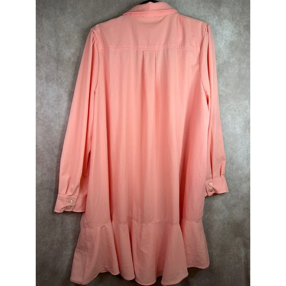 NWT Tuckernuck Callahan Shirt Dress Women XXXL Peach Ruffle Hem Long Slv Y23002T